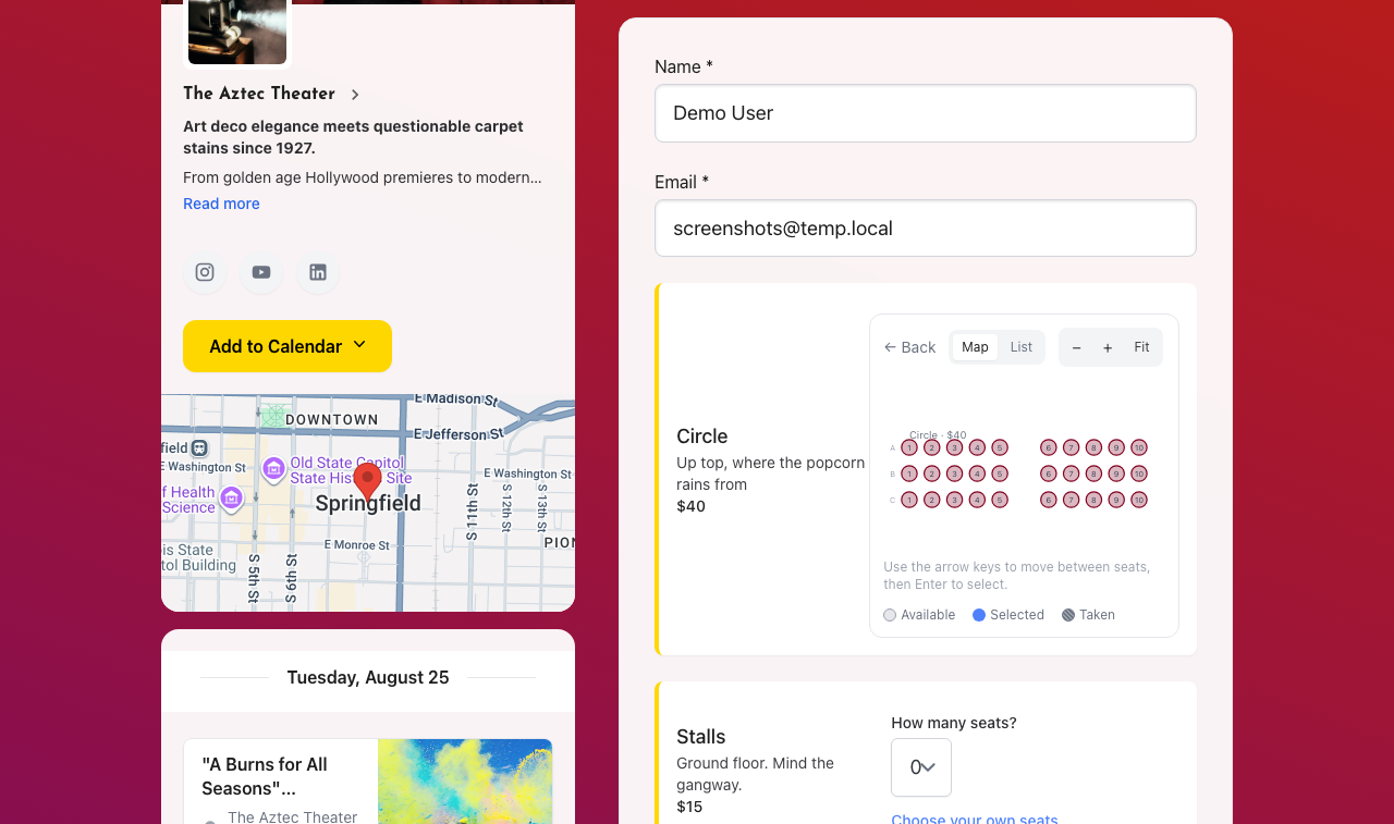 A buyer choosing seats from the map