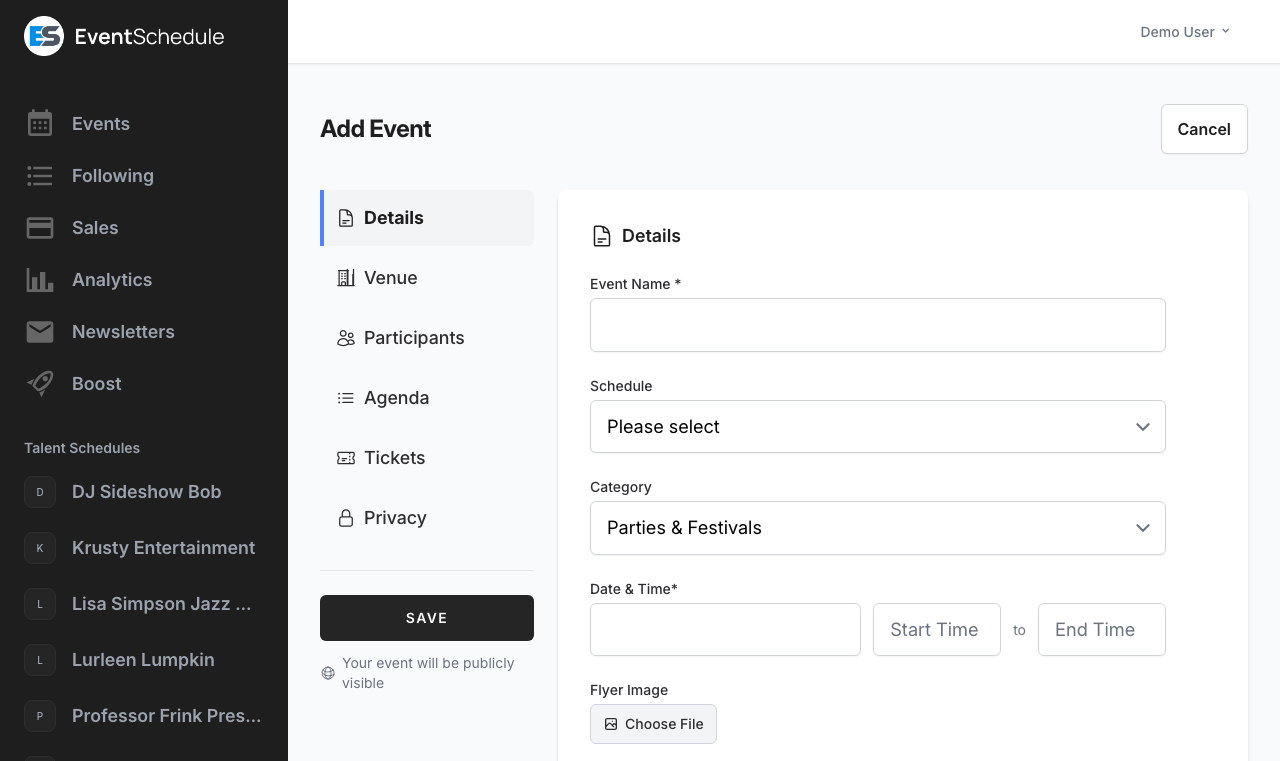 Add event form
