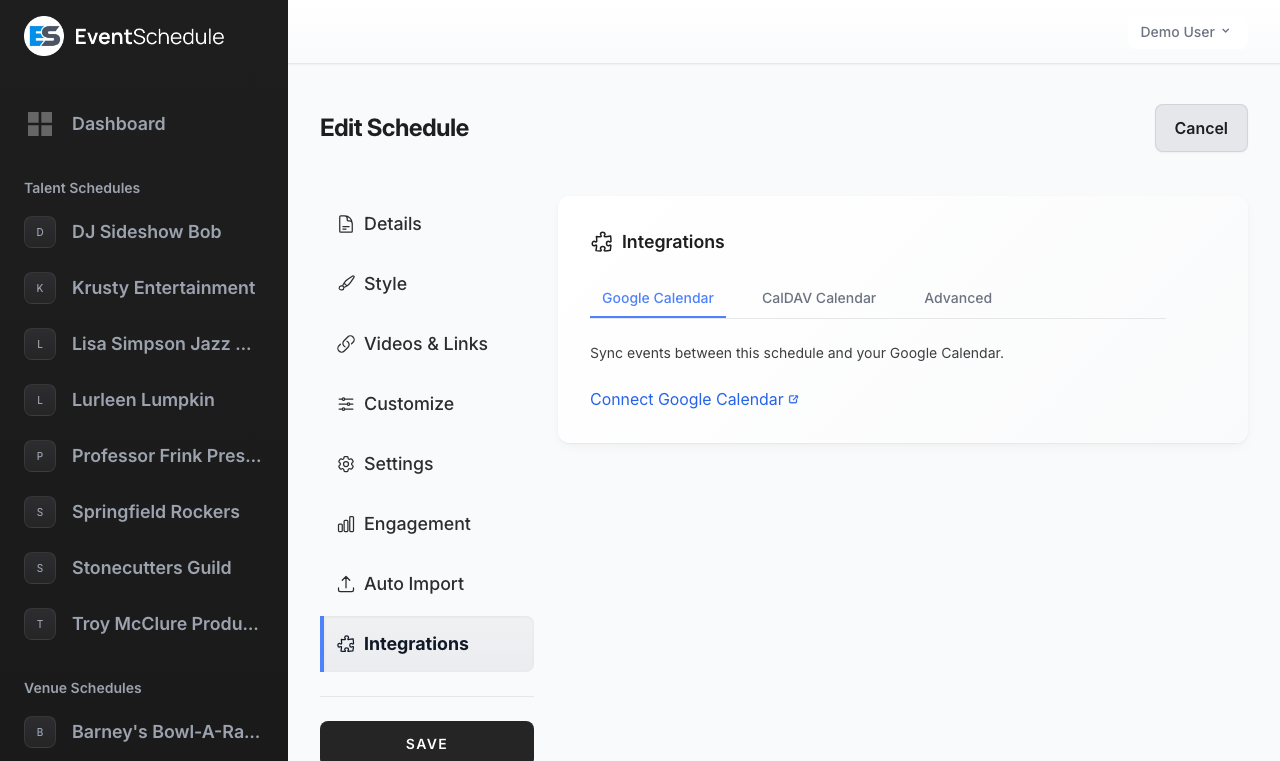 Calendar integration settings