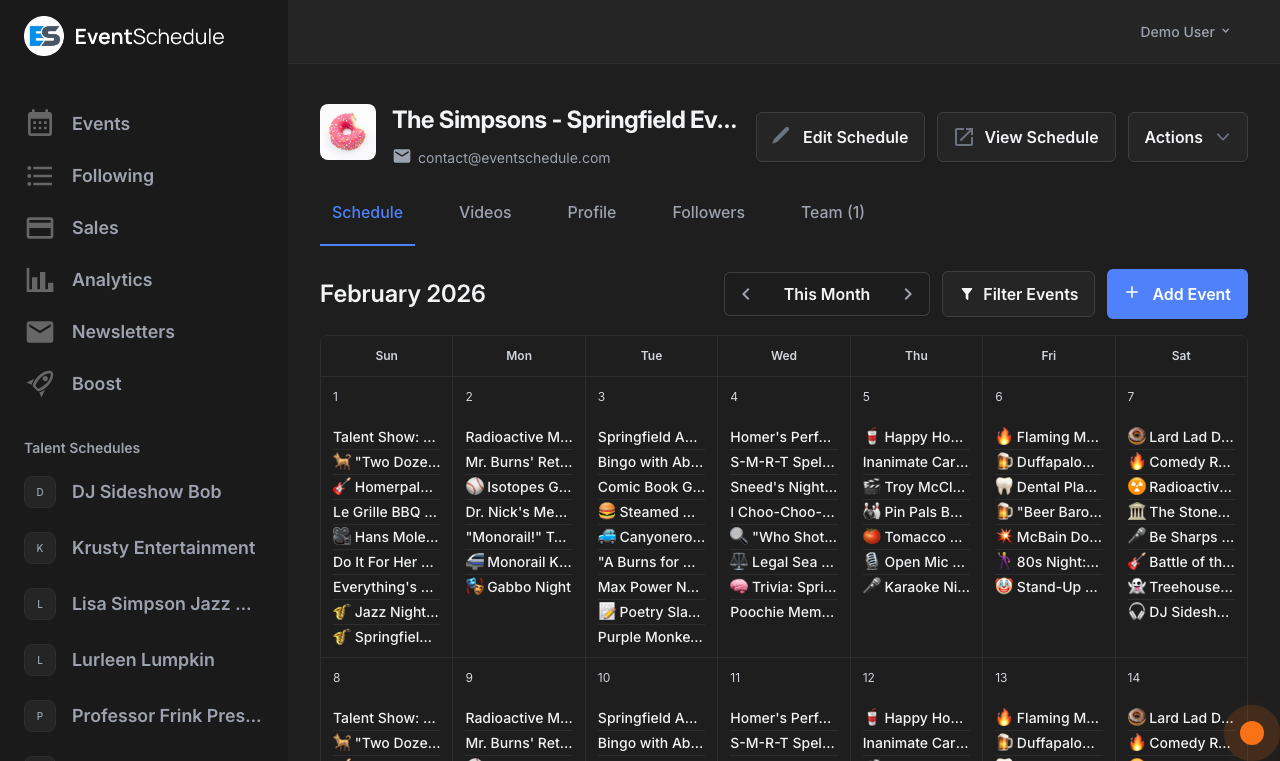 Schedule admin panel with tabs