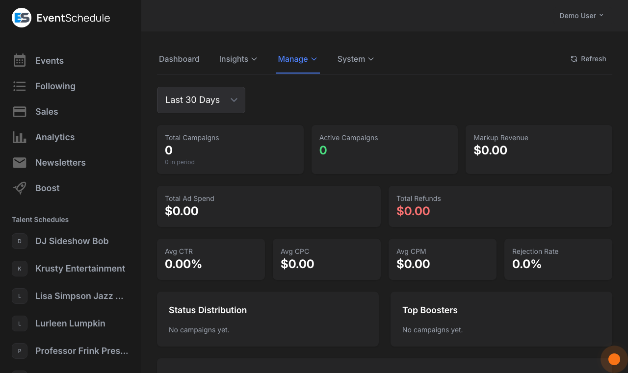 Admin boost management page