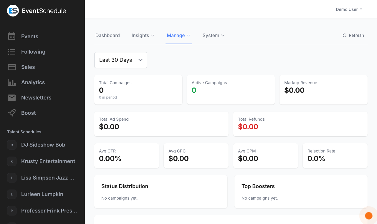 Admin boost management page